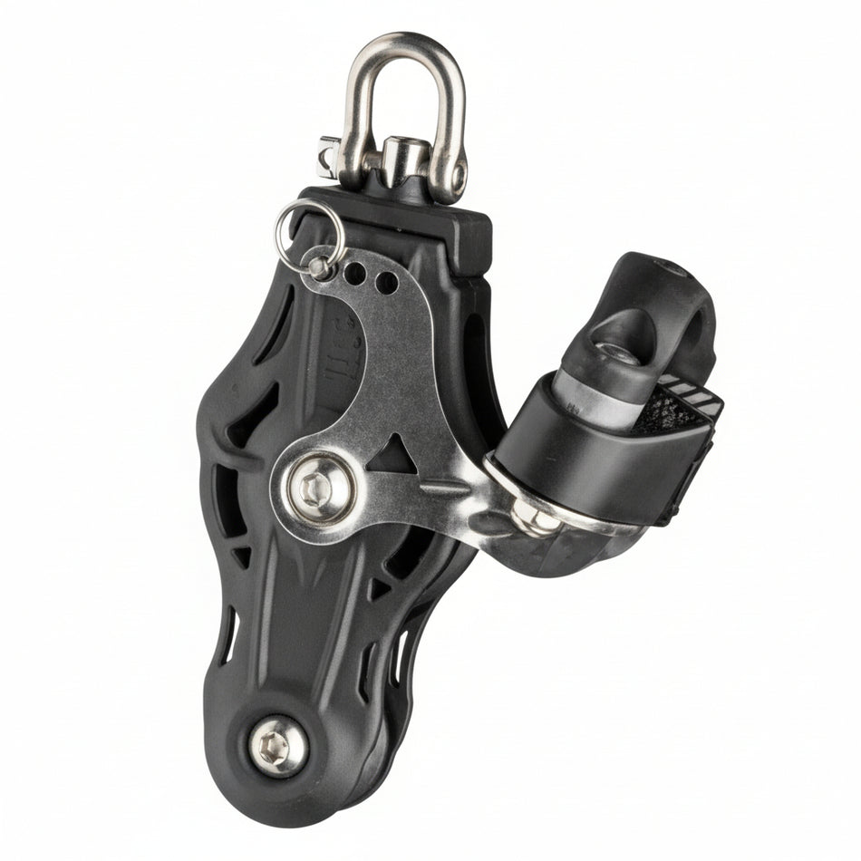 WICHARD Violinenblock mit Wirbelschäkel und Klemme, gleitgelagert, 45mm Rollendurchmesser, für Tauwerk bis 10mm, maritime Bootsbeschläge