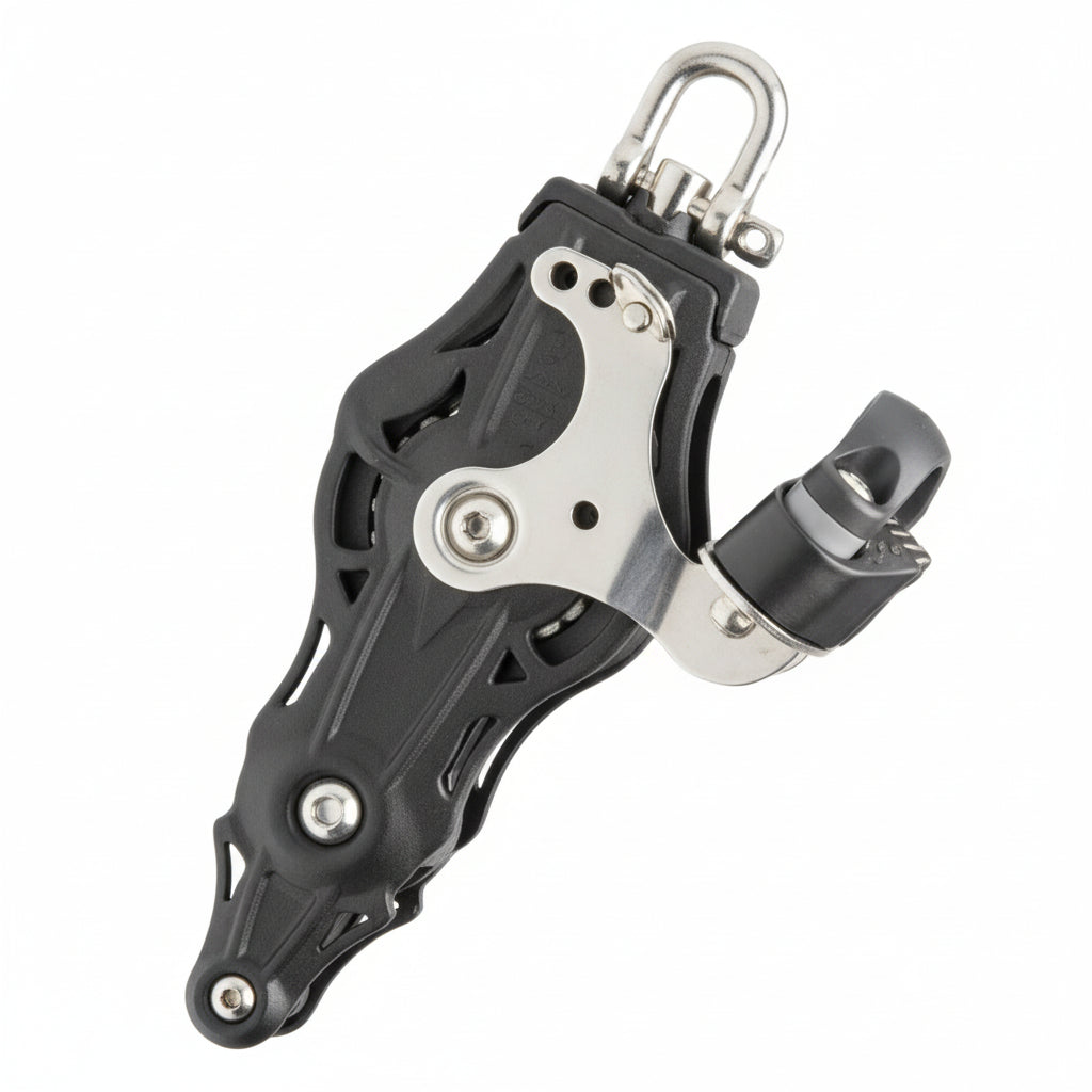 WICHARD Violinenblock mit Wirbelschäkel, U-Bügel und Klemme, gleitgelagert und kugelgelagert, 35mm Rollendurchmesser, für Tauwerk bis 8-9mm, maritime Bootsbeschläge