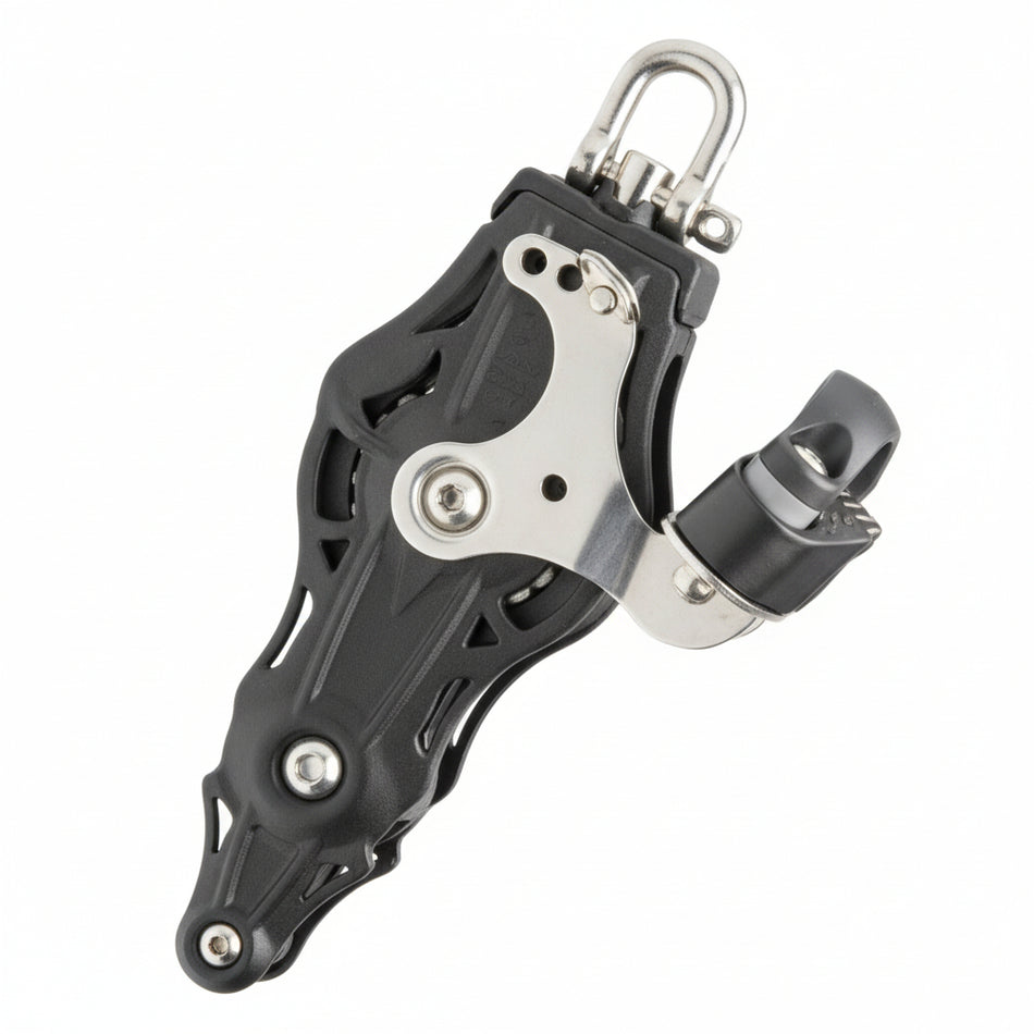 WICHARD Violinenblock mit Wirbelschäkel, U-Bügel und Klemme, gleitgelagert und kugelgelagert, 35mm Rollendurchmesser, für Tauwerk bis 8-9mm, maritime Bootsbeschläge