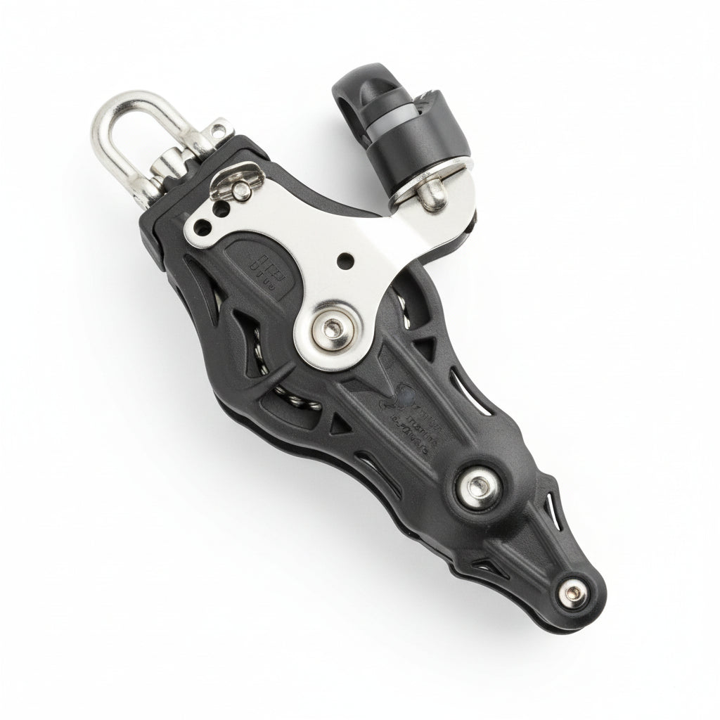 WICHARD Violinenblock mit Wirbelschäkel, U-Bügel und Klemme, gleitgelagert und kugelgelagert, 45mm Rollendurchmesser, für Tauwerk bis 10mm, maritime Bootsbeschläge