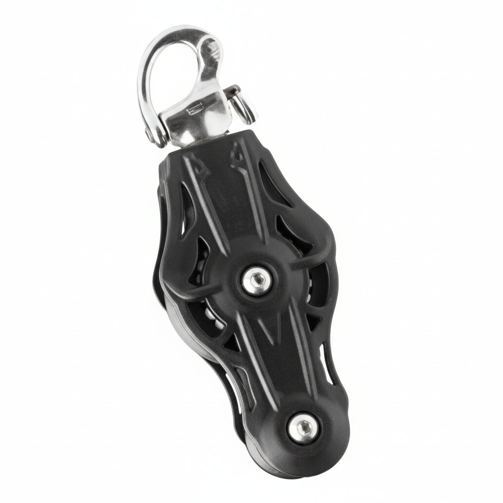 WICHARD Violinenblock mit Wirbelschnappschäkel, gleitgelagert und kugelgelagert, 45mm Rollendurchmesser, für Tauwerk bis 10mm, maritime Bootsbeschläge