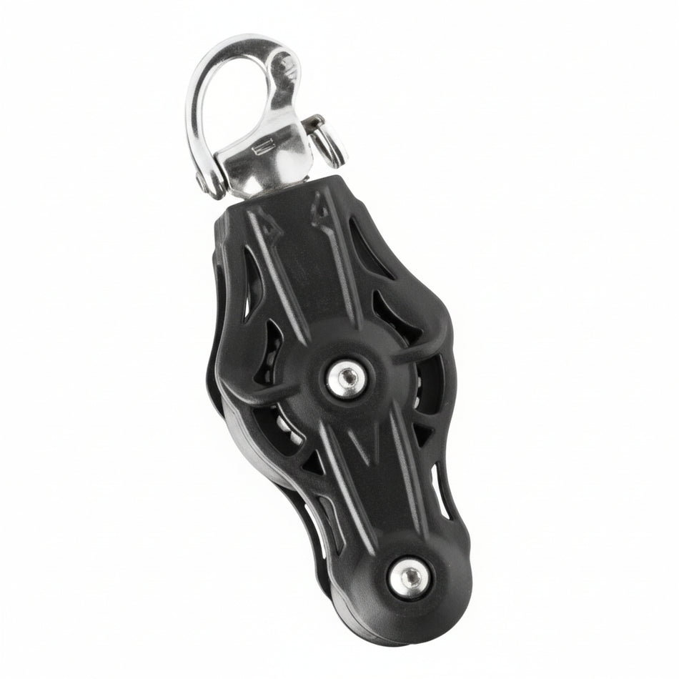 WICHARD Violinenblock mit Wirbelschnappschäkel, gleitgelagert und kugelgelagert, 45mm Rollendurchmesser, für Tauwerk bis 10mm, maritime Bootsbeschläge