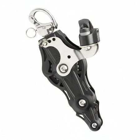 WICHARD Violinenblock mit Schnappschäkel, Hundsfott und Klemme, gleitgelagert und kugelgelagert, 45mm Rollendurchmesser, für Tauwerk bis 10mm, maritime Bootsbeschläge