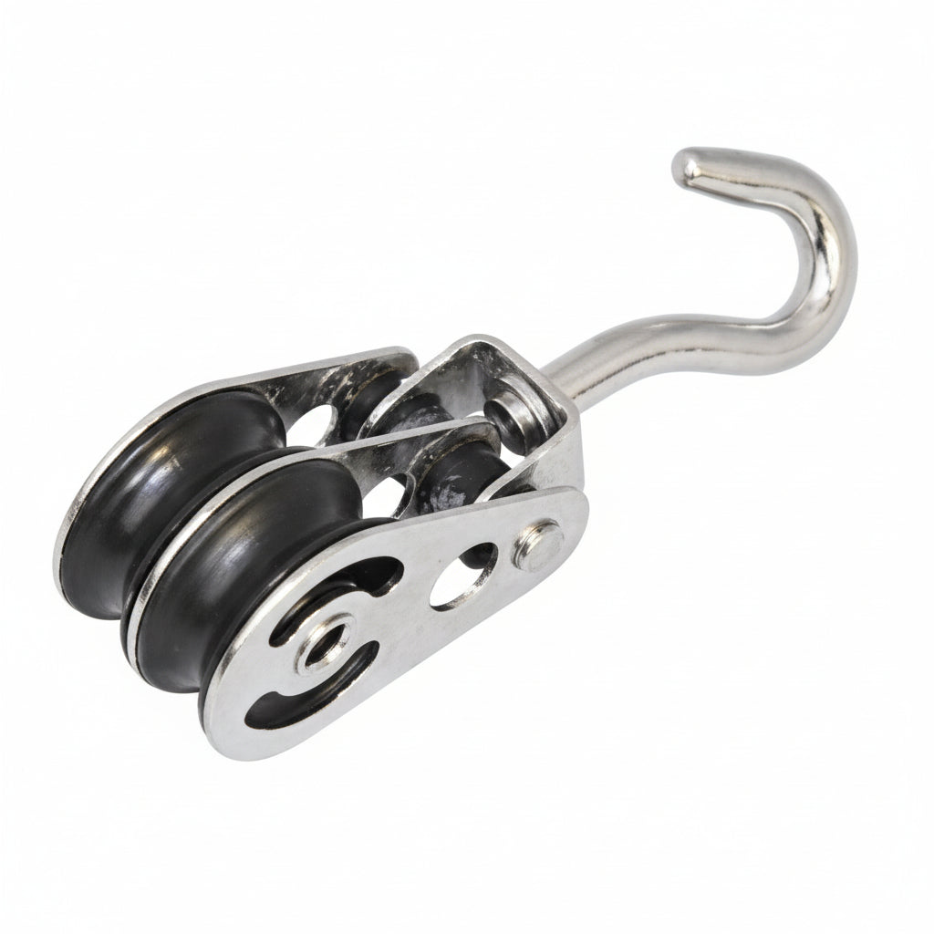 SEA SURE Doppelblock gleitlagernd 25mm Bockrolle mit Wirbelhaken SS0022