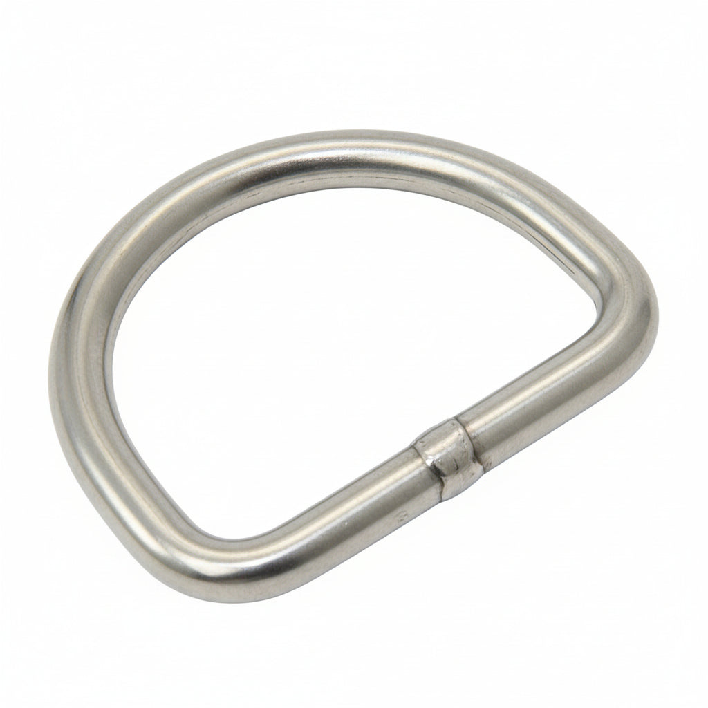 SEASURE Edelstahl-D-Ring 1.4401 WIG-geschweißt Industriefinish – halbkreisförmig mit gerader Seite, Schweißnaht sichtbar, weißer Hintergrund