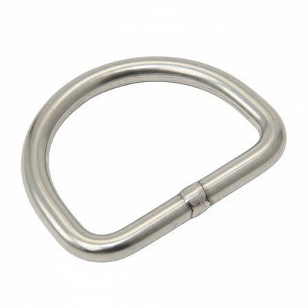 SEASURE Edelstahl-D-Ring 1.4401 WIG-geschweißt Industriefinish – halbkreisförmig mit gerader Seite, Schweißnaht sichtbar, weißer Hintergrund