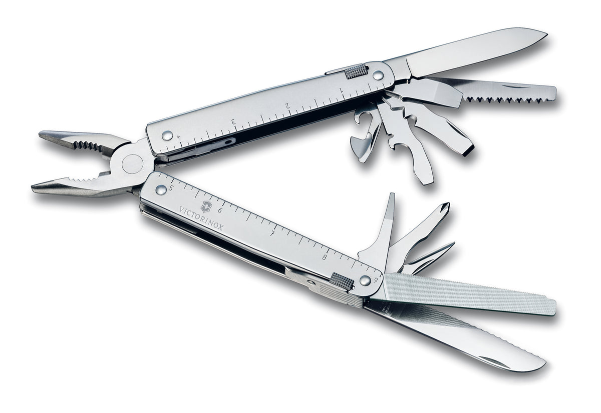 VICTORINOX Swiss Tool 1 VI04 – Multiwerkzeug geöffnet mit Kombizange und allen 12 Funktionen
