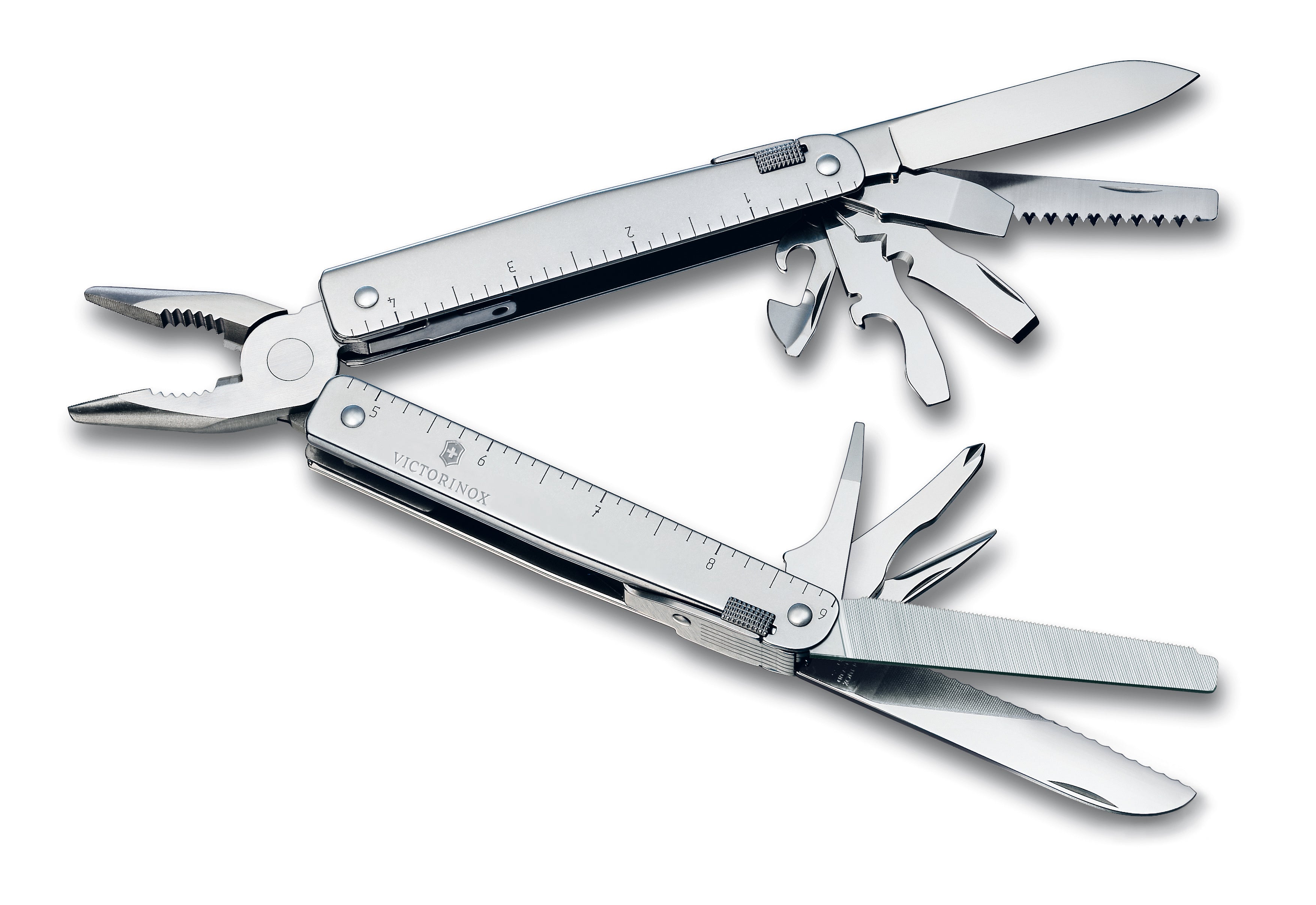 VICTORINOX Swiss Tool 1 VI04 – Multiwerkzeug geöffnet mit Kombizange und allen 12 Funktionen
