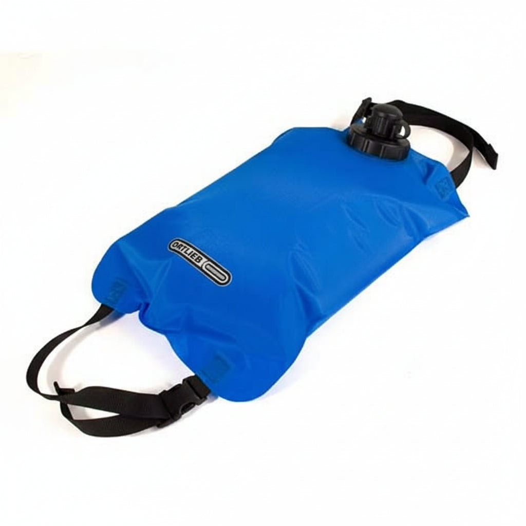 Ortlieb Wasserbeutel leichter Wassertank mit Weithalsverschluss, Dosierventil, Staubkappe, Tragegriffen und Anschluss für Duschvorsatz und Trinkschlauch
