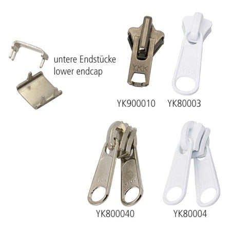 YKK Schieber und Endstücke Größe 8 - Edelstahl, lackiert und vernickelt