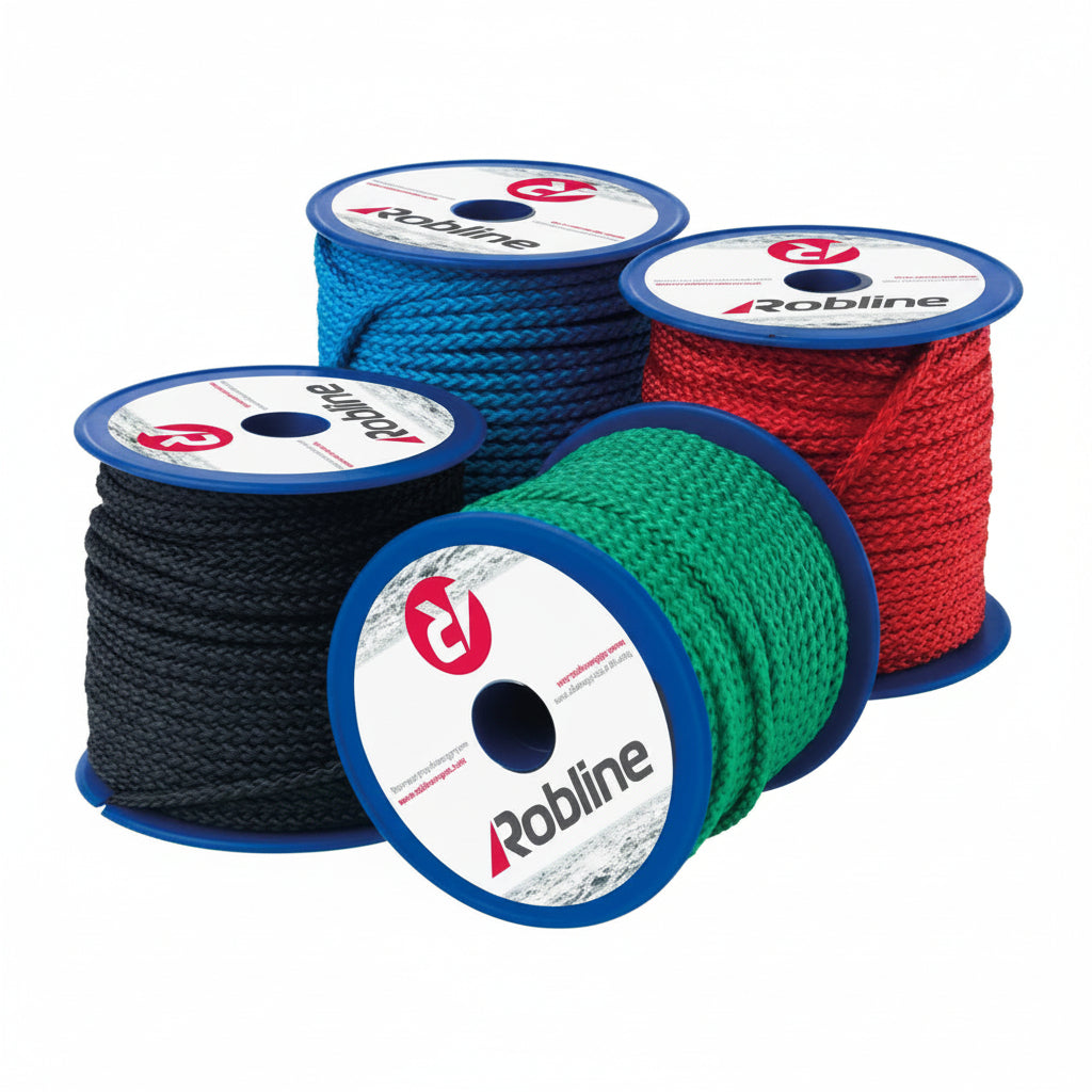ROBLINE Polyester Color Mini Spulen – Polyester Tauwerk Ø 3 mm in den Farben rot, blau, grün und schwarz auf ROBLINE-Spulen
